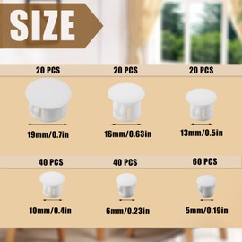 6 Sizes Plastic Hole Plugs, 3/16",1/4", 3/8", 1/2", 5/8", 3/4" Screw Hole Plugs Screw Plastic Covers Furniture Hole Plug Assortment for Locking Hole Tube Furniture Cabinet (200pcs, White)