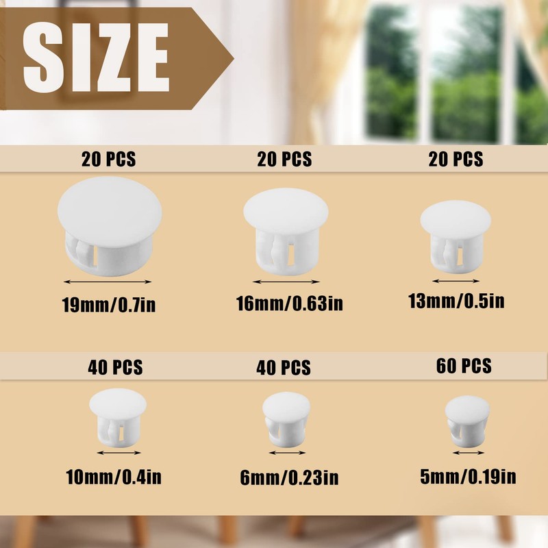 6 Sizes Plastic Hole Plugs, 3/16",1/4", 3/8", 1/2", 5/8", 3/4"