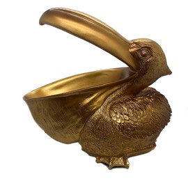 WEALTHCOMING Creative Resin Statues The Pelican Statue Birds Figurines,Cell Phone and Keys Holder Adornments for Home & Office Desk Decor 8.1" inches (Gold)