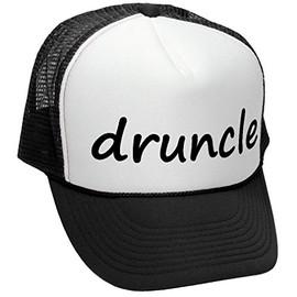 DRUNCLE - Drunk Uncle Fathers Day Funny Gag - Vintage Retro Style Trucker Cap Hat (Black)