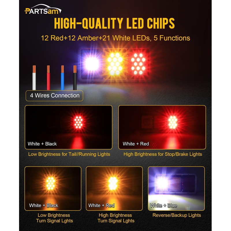 Partsam 2x LED Triple Tail Lights 45 LEDs, Rectangle Vertical
