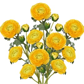Briful Yellow Ranunculus Artificial Flowers Bouquets, Set of 5 25.9'' Long Stems Faux Peony, Real Touch Spring Summer Floral Arrangement for Home Decor Wedding Vase Filler DIY Crafts