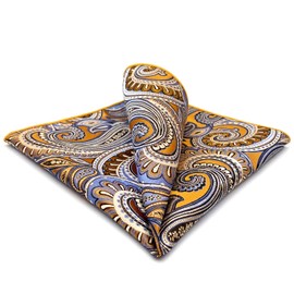shlax&wing Men s Pocket Square 12.6 Gold Paisley, L, Orange