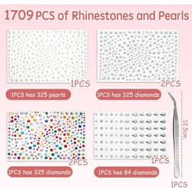 1321 Piedras de Estrás Faciales con Pinzas, Gemas Faciales,6 Hojas de Diamantes de Imitación Autoadhesivos,gotas de Agua,cuentas,decoración de Purpurina,para Maquillaje,Cabello,Uñas,cuerpo,DIY