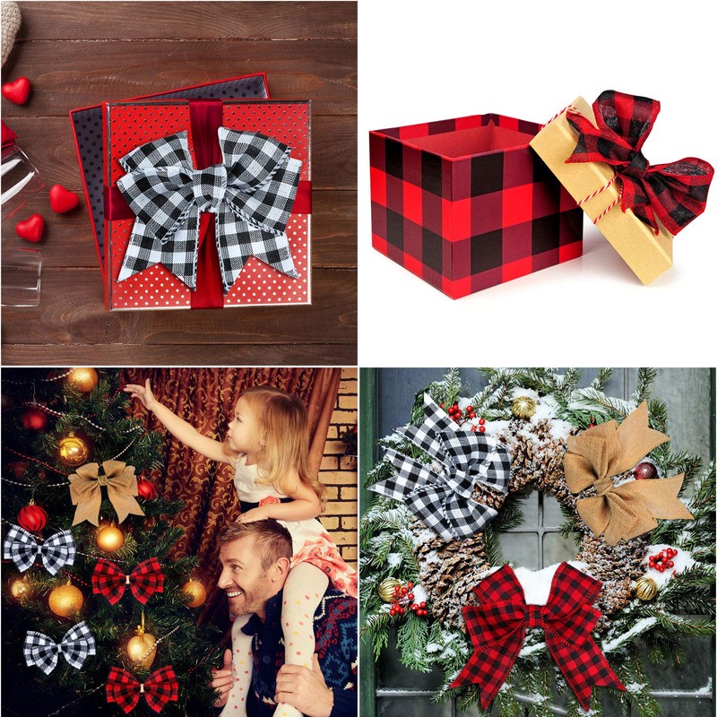 Wooden Ribbon Bow Maker with 3 Rolls Wired Burlap Craft