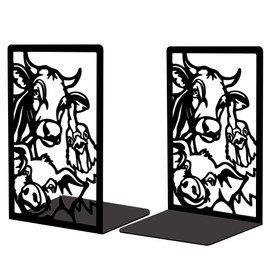 Peacoblue Metal Bookends for Shelves, Modern Decorative Heavy Duty Study Book Support Stoppers for Office, Desk, Shelf, Room 5.3"x4.3"x7.9" Cast Iron Simple Tall Bookends, 1 Pair (Farm Animals)