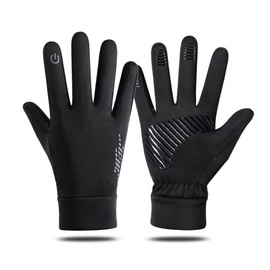 FFWTPY Gloves Men Women Touchscreen Full Finger Cycling Gloves Windproof Non-Slip Cycling Gloves Warm Winter Gloves for Sports Bicycle Riding Camping Hiking Work, black