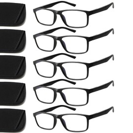 VisiWell 5-Pack Blue Light Blocking Reading Glasses for Women Men, Computer Readers,Cheaters (5 Black, 2.25, x)