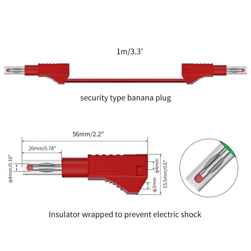 CZJZDZ 5pcs 4mm Retractable Banana Plug Stackable Test Leads Cable