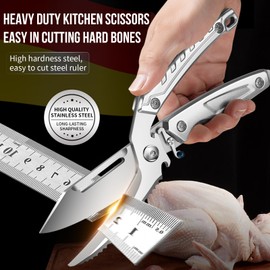 Plys All Purpose Heavy Duty Scissors: Poultry Shears Stainless Steel Chef Scissors for Bone, Chicken, Poultry, Fish, Food, Meat, Dishwasher Safe（Silver Handle）