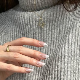 MOYOU LONDON Gel Press On Nails - Elegant Short Almond Shape, Long-lasting & Comfortable Soft Fake Nails with Glue, Reusable Semi-Transparent Stick On Nails for Women, 32 Pcs in 16 Sizes