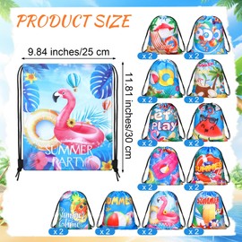MIMIND 24 Pcs Summer Pool Drawstring Bags Beach Drawstring Backpack Party Favor Bags Goodie Backpack Bags for Hawaiian Party
