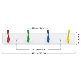 Wall Mount Coat Rack, Kids Mounted Organizer for Closet, Bathroom, Bedroom, Entryway, Hallway, Foyer, Heavy Duty Double Hooks Hanging Towels, Hats, Bags, Backpacks, Jackets, Keys (Mix4, 4 Hooks)