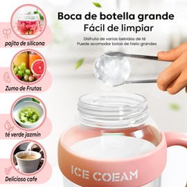 Botella de Agua Deportiva - 1100ml, Botella de Agua Reutilizable de Gran Capacidad con Filtro y Báscula, Botella de Agua a Prueba de Fugas para Fitness, Viajes, Escuela, Oficina (Rosa)