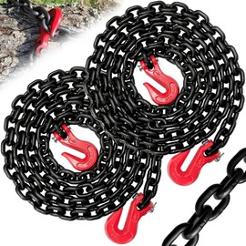 SENKEYFE 5/16" Safety Binder Chain-G80 Transport Tow Chain Tie Down for Trailer|10FT Heavy Duty Chain with G70 Clevis Snap Hooks Wll 4900 lbs for Lifting|Log Tie Down Accessories-2 Pack (Oiled Black)