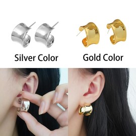 Minimalist C Shape Stud Earrings for Women Teen Girls 925 Sterling Silver Post Pin Hypoallergenic Lightweight Chunky Open Huggie Hoop Earring Y2K Jewelry Gifts Holiday Party 2 Pairs, Metal, No