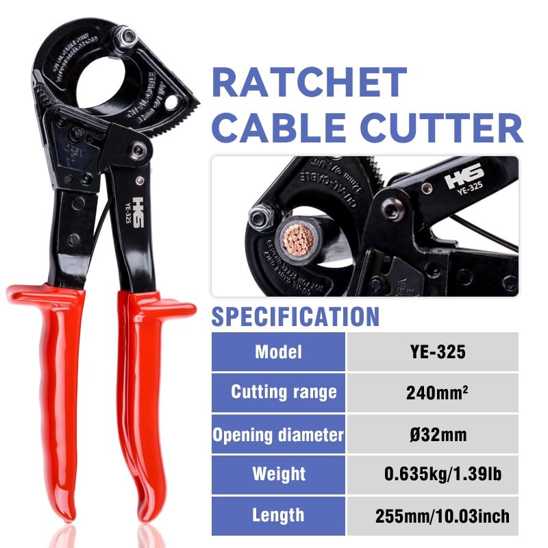 HKS Ratchet Cable Wire Cutter Heavy Duty for Cutting Electrical