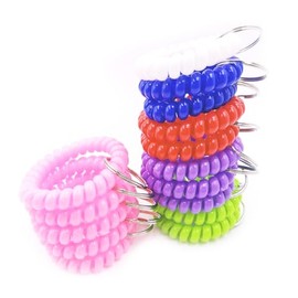 jtkdxqs 15PCS Multicolor Plastic Stretchable Wristband Keychain Spring Spiral Wrist Coil Band Bracelet Key Holder Key Chain