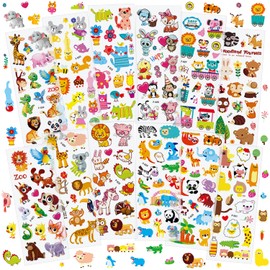 36 Sheets Animal Stickers for Kids - 900+ 3D Puffy Stickers Jungle & Farm Theme | Lion, Panda, Elephant, Giraffe | Reusable, Waterproof | Crafts, Scrapbooking, Party Favors