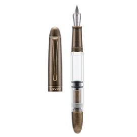 Asvine P30 Piston Fountain Pen Medium Nib, Retro Brass Style, Transparent Acrylic Large Ink Capacity Writing Gift Box