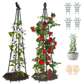 SPORTYOUTH 2Pcs Garden Obelisk Trellis for Climbing Plants Outdoor Indoor, 63 in Plant Stand Climbing Support with 4Pcs Small Trellis for Potted Plants, Kit for Flowers Vines Vegetables