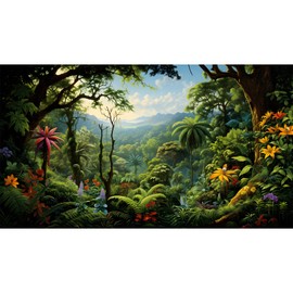 Riivvdise Aquarium Background Fantasy Jungle Terrarium Backdrop Tropical Landscape Trees and Flowers Fish Tank Background Reptile Habitat Backdrop Tank Wallpaper Poster Background Vinyl 36x18in