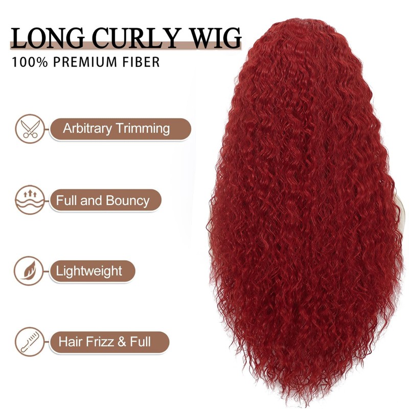 Curly Wig for Women, Red Wig, 26 inch, Synthetic Long