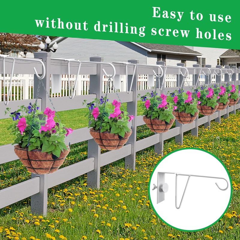 moonoom 4 Pcs Adjustable Vinyl Fence Hooks, Patio Hangers Decorative