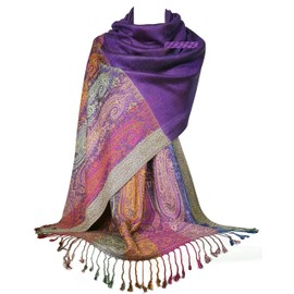 GFM Mosaic Flower Design Pashmina Style Scarf (FRL1), .S11-jmn-purple