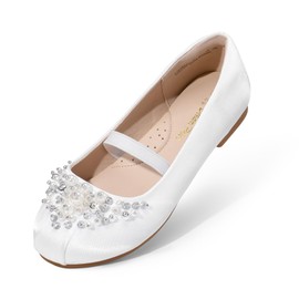 DREAM PAIRS Girls Mary Jane First Communion Flat Shoes, White - 13 Little Kid (Aurora-03)