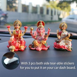Hindu Laxmi Ganesh Saraswati Statue - 2.5”H India God Lakshmi Ganesha Figurine for Car Dashboard Decor Indian Wedding Baby Shower Return Gifts Diwali Gifts Home Office Pooja Item