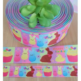 Unbranded 7/8 & 1.5" (1 YD) Peep Grosgrain Ribbon Chocolate Bunny Cupcakes Easter Candy - 1.5 inch