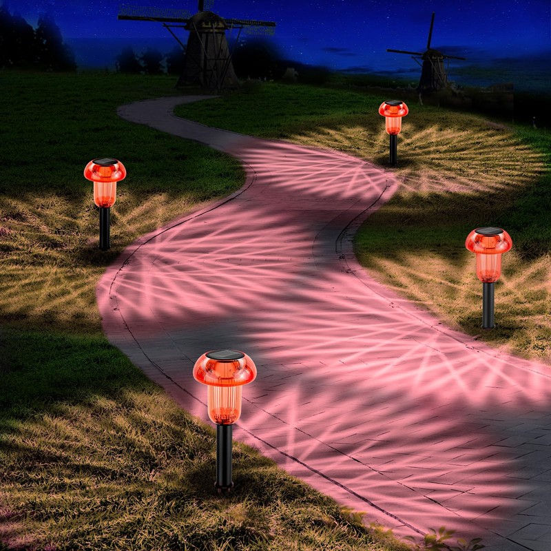 Solar Pathway Lights Outdoor 4 Pack, Red LED Driveway Light