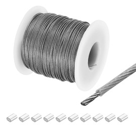 sourcing map 197Ft(60M) Wire Rope 304 Stainless Steel Cable 1/24"(1mm) Vinyl Coated with 10pcs Aluminum Sleeves for Hanging, Clotheslines, Lifting Transparent