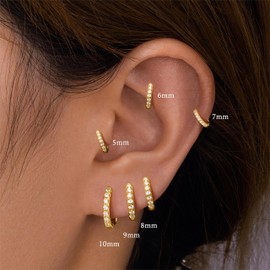 1 Pair Small Gold Huggie Hoop Earrings Set for Women, Hypoallergenic 15K Real Gold Plated Stack Cartilage Earring Sets, Multiple Piercing Lightweight Mini Thin Cute Dainty Trendy Jewelry