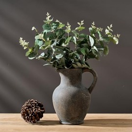 SIDUCAL Jarrón de Cerámica Rústico de Granja con Asa, Jarrón de Terracota, Jarrones Decorativos Minimalistas para Decoración del Hogar, Mesa, Boda, Sala de Estar, Estante, Decoración(BD)