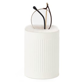 Mkono Plush Lined Eyeglasses Holder Metal Protective Glasses Holder Stand Glasses Storage Organizer Case for Table Desk (1, White)