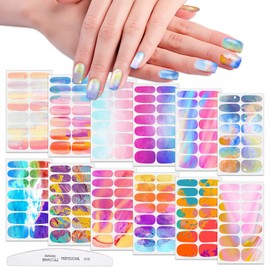 WOKOTO 12 Sheets Gradient Nail Polish Wraps for Women Graffiti Nail Polish Stickers Full Wraps Aurora Nail Stickers for Women Gel Nails Strips Stick On Nails for Nail Art Accessory