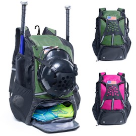 VIGEGARI Youth Baseball Bag, Baseball Backpack for Boys,Youth, Adults-Bat Bag, Softball Bag, T-Ball, Softball Equipment & Accessories for Bat, Glove Holder, Helmet, Shoes Compartment, Baseball Gifts