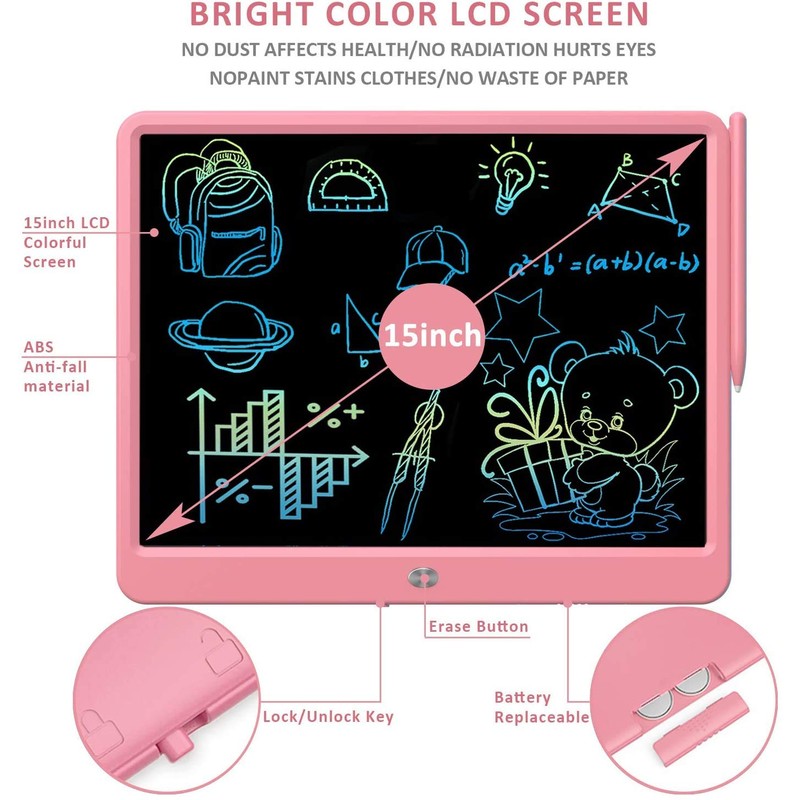 LCD Writing Tablet, Extra large 15 Inch, Colorful, Erasable Electronic