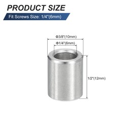 sourcing map 10 Pcs Stainless Steel Spacers, 6mm ID x 10mm OD x 12mmL 304 Stainless Steel Bushing Screw Standoff Unthreaded Round Spacer for 1/4" or M6 Screws Bolts Nuts