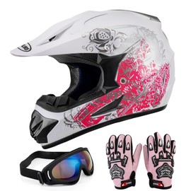 OUMURS DOT Youth Dirt Bike Helmet,Kids ATV Helmets with Gloves Goggles for Youth Boys Girls 5-14 Ages,Four Wheeler Helmet Kids Motocross BMX MX UTV Snowmobile Go Kart Full Riding Racing Skateboard