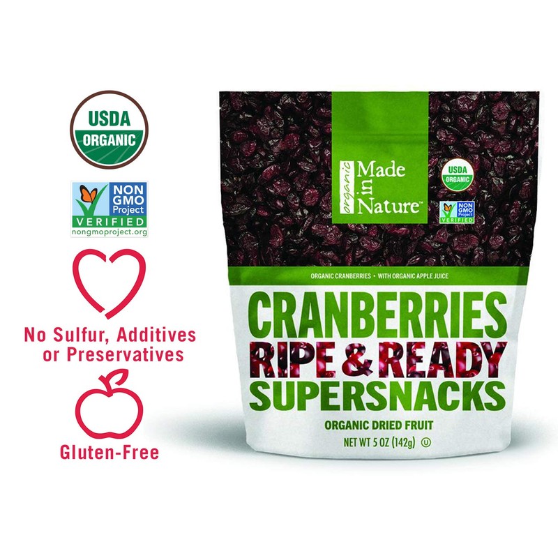 Made In Nature Organic Cranberries, Dried and Unsulfured, 5 Ounce