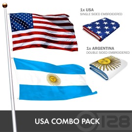 UD_G128 Combo Pack: USA American Flag 3x5 Ft Embroidered Stars & Argentina (Argentinian) Flag 3x5 Ft Double-sided Embroidered 21
