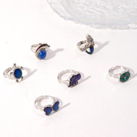 4-6 Pcs Mood Ring Color Changing Mood Rings for Women Adjustable Emotional Ring Heart Shaped Nature Stone Ring Sunflower Cat Mood Ring Birthday Christmas Gifts