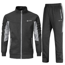 BGOWATU Men's Tracksuit Athletic 2-piece set Casual Full Zip Running Suits Set Long Sleeve Sports Sweatsuits Dark Grey Light Grey M