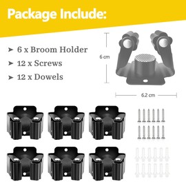 Verdenu 6 Pcs Mop and Broom Holder Wall Mounted, Mop Hanger Kit with Screws, Garden Tool Organizer for Kitchen, Home, Bathroom, Garage