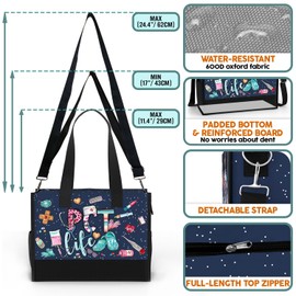 84hoods Large Tote Bag for Women. Gift for Nurse. Waterproof Bag with Pockets and Zipper for Travel, Work, Grocery., Pct Life, Large