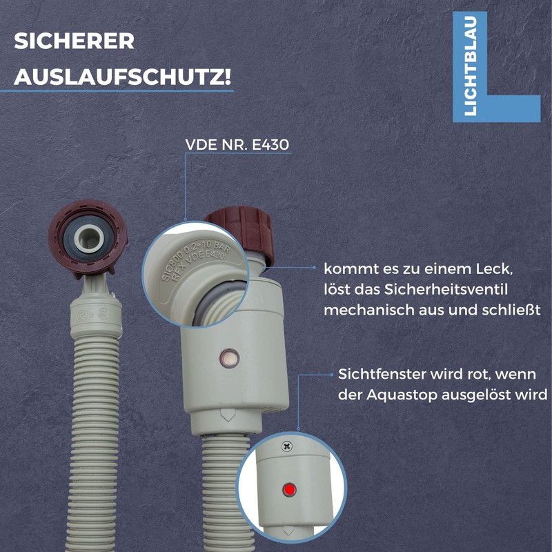 Aquastop Hose, Safety Inlet Hose 2796, Hose Connection 3/4 Inch