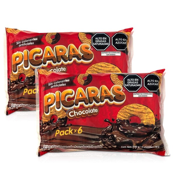 PICARAS Galletas Peruanas Bañadas en Chocolate 6 units x 40 gr. ( 2 Pack )